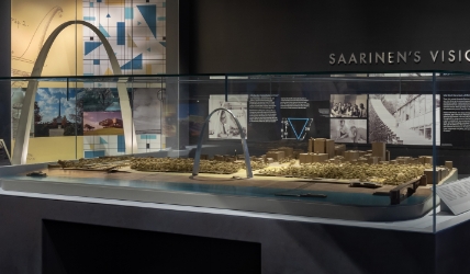A glass box with the original architecture plans for the Gateway Arch inside. This can be seen inside the Museum under the Gateway Arch.